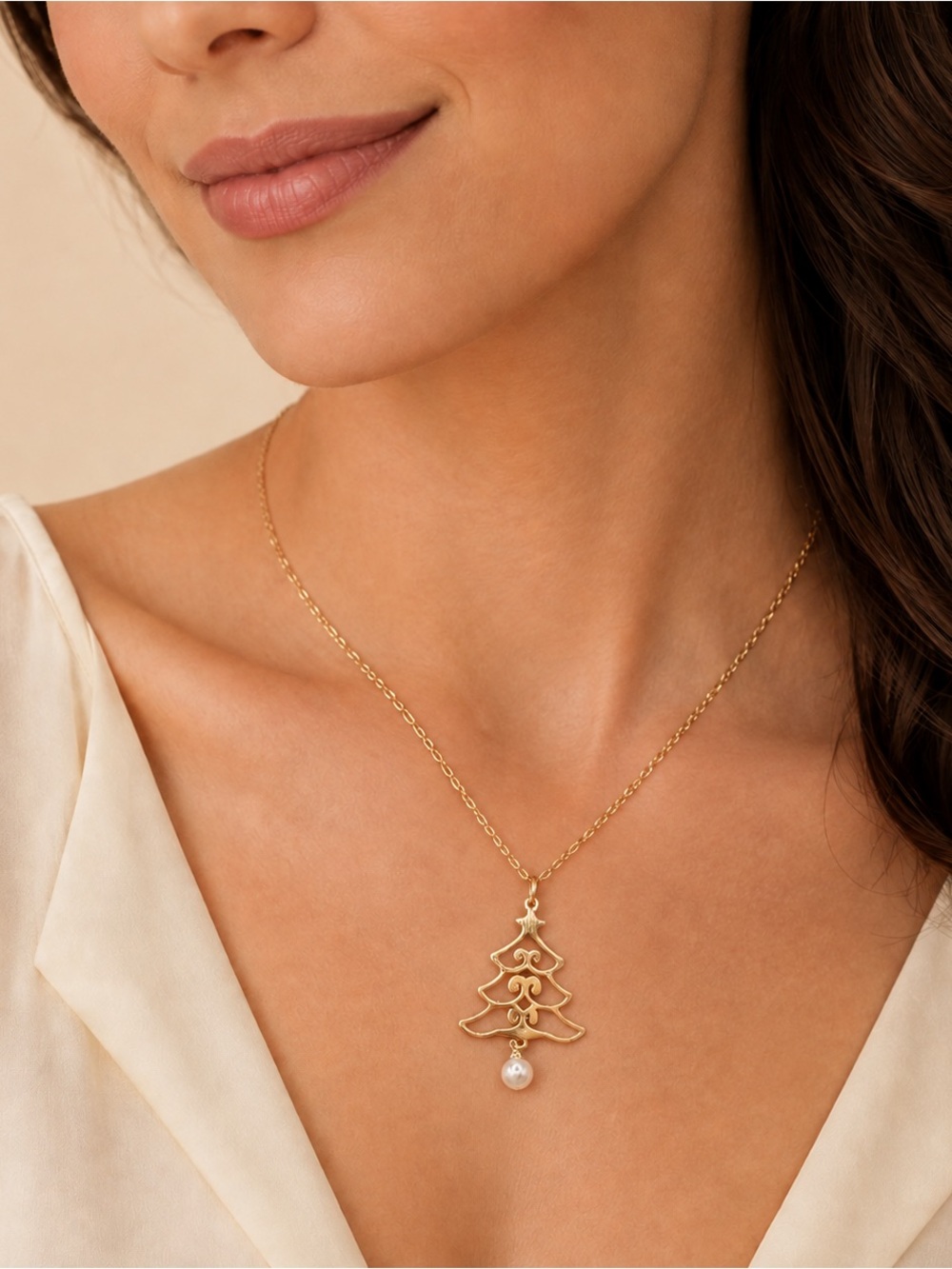 Gold Christmas Tree Pendant Necklace steel 316L